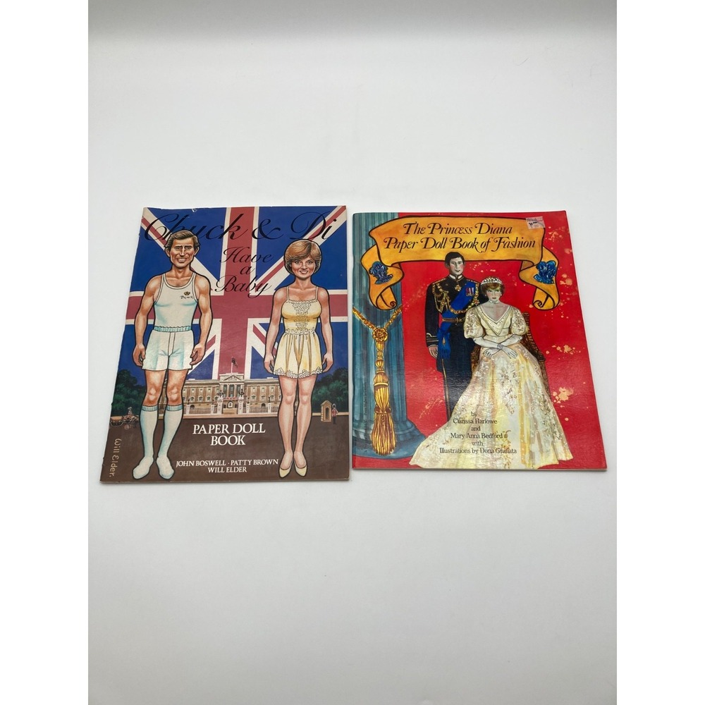 Vintage 1982 Princess Diana Paper Doll Books Lot Fashion Chuck & Di UNCUT Royal